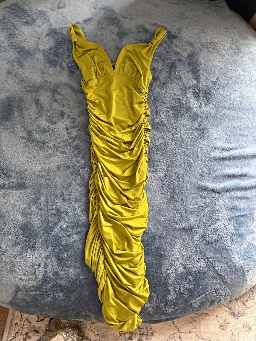 SHEIN Lime-Green Ruched V-Neck Maxi Dress